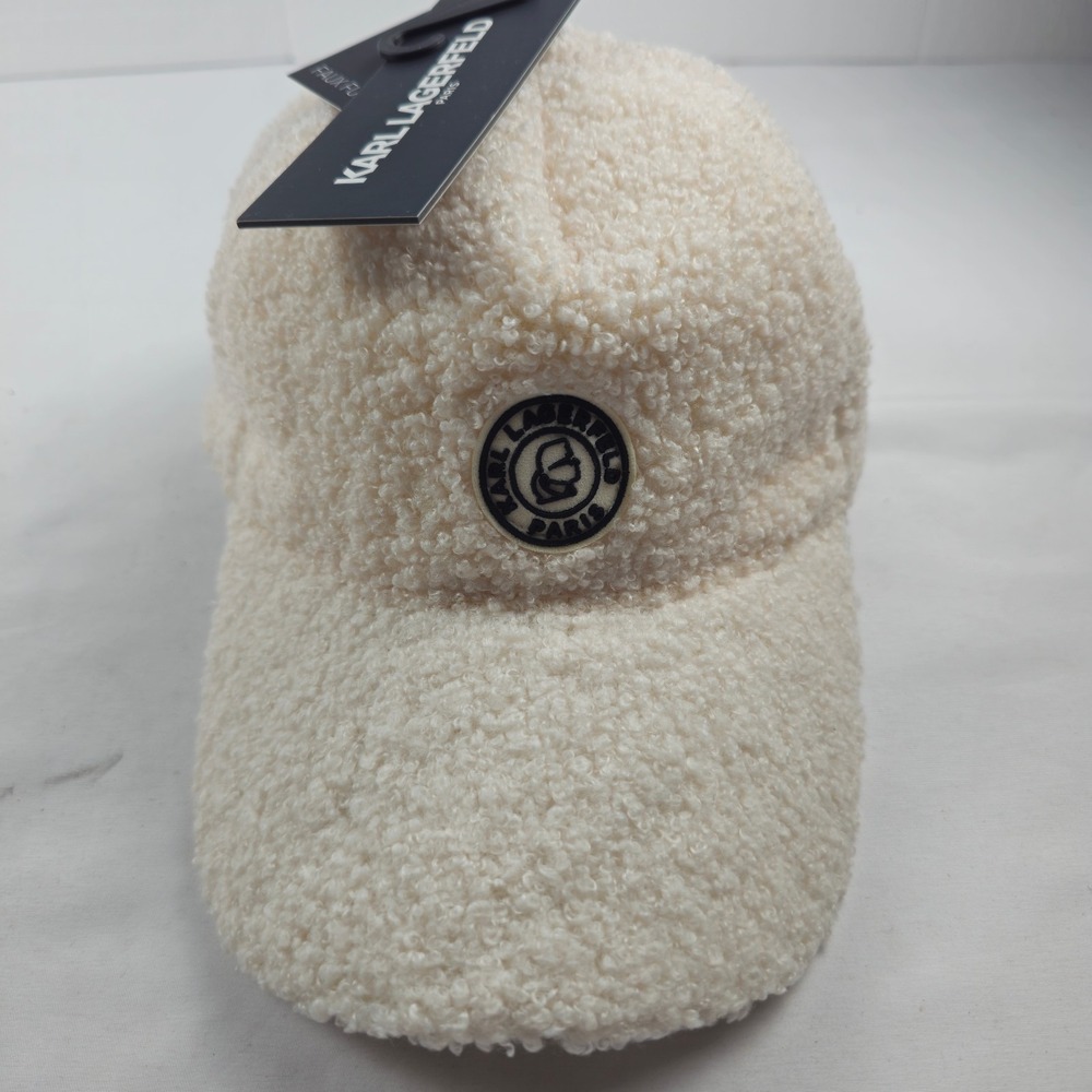 Karl Lagerfeld Paris Faux Fur Teddy Baseball Cap Ivory 1  Size NWT L2KH7138 Rare
